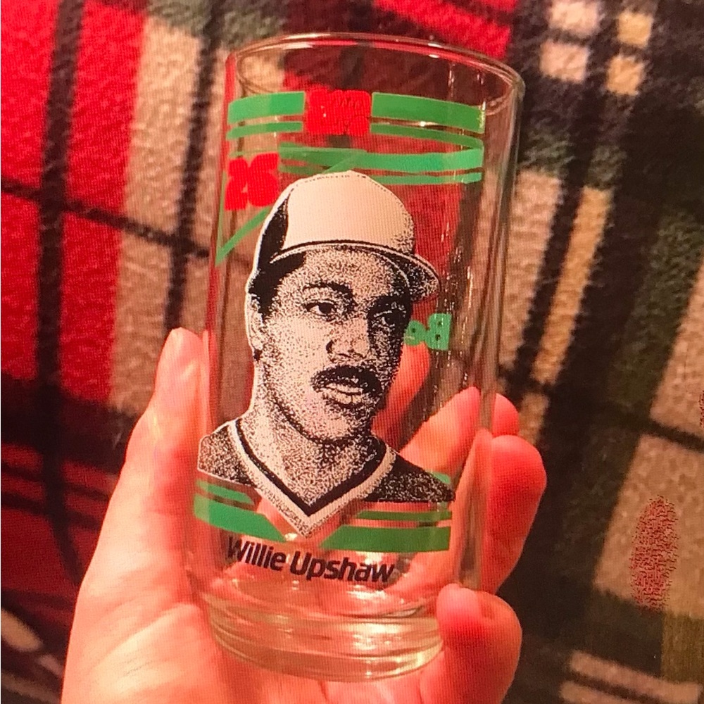 1986 Willie Upshaw Vintage Collectible Glass - Green & Red Graphics